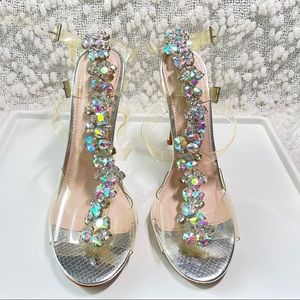 SIMMI Rhinestone Clear Strappy Gladiator Heels